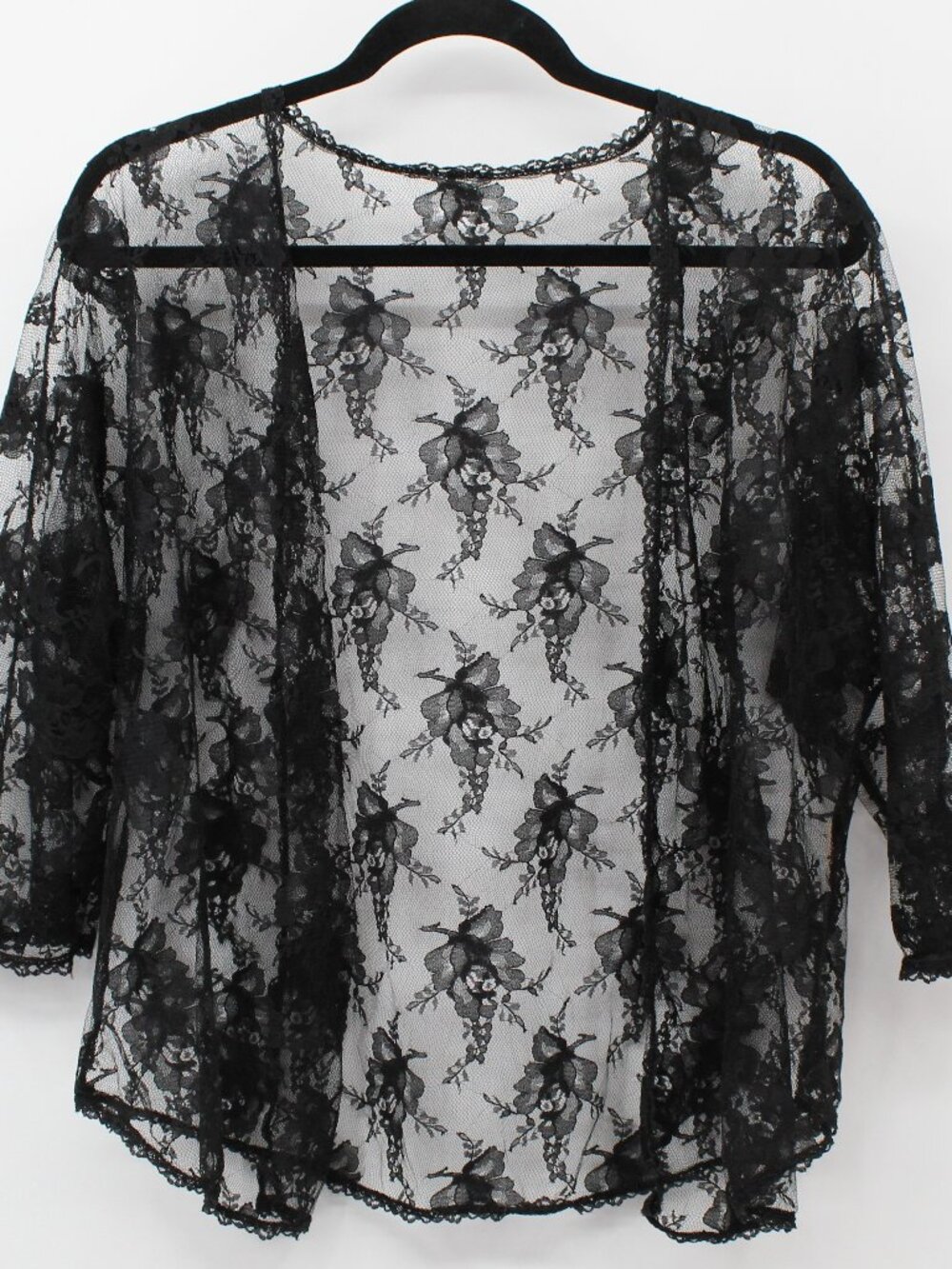 Vintage 90s Y2K Whimsigoth Black Sheer Lace Goth Cardigan Open Front Women’s M/L